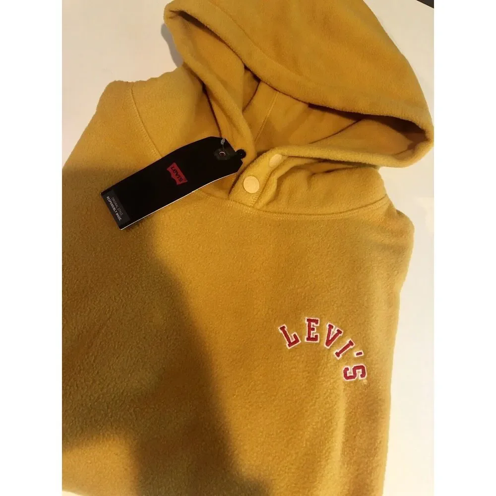 Men's Levi's Logo Polar Fleece Hoodie Sweatshirt Golden Yellow New with Tags L